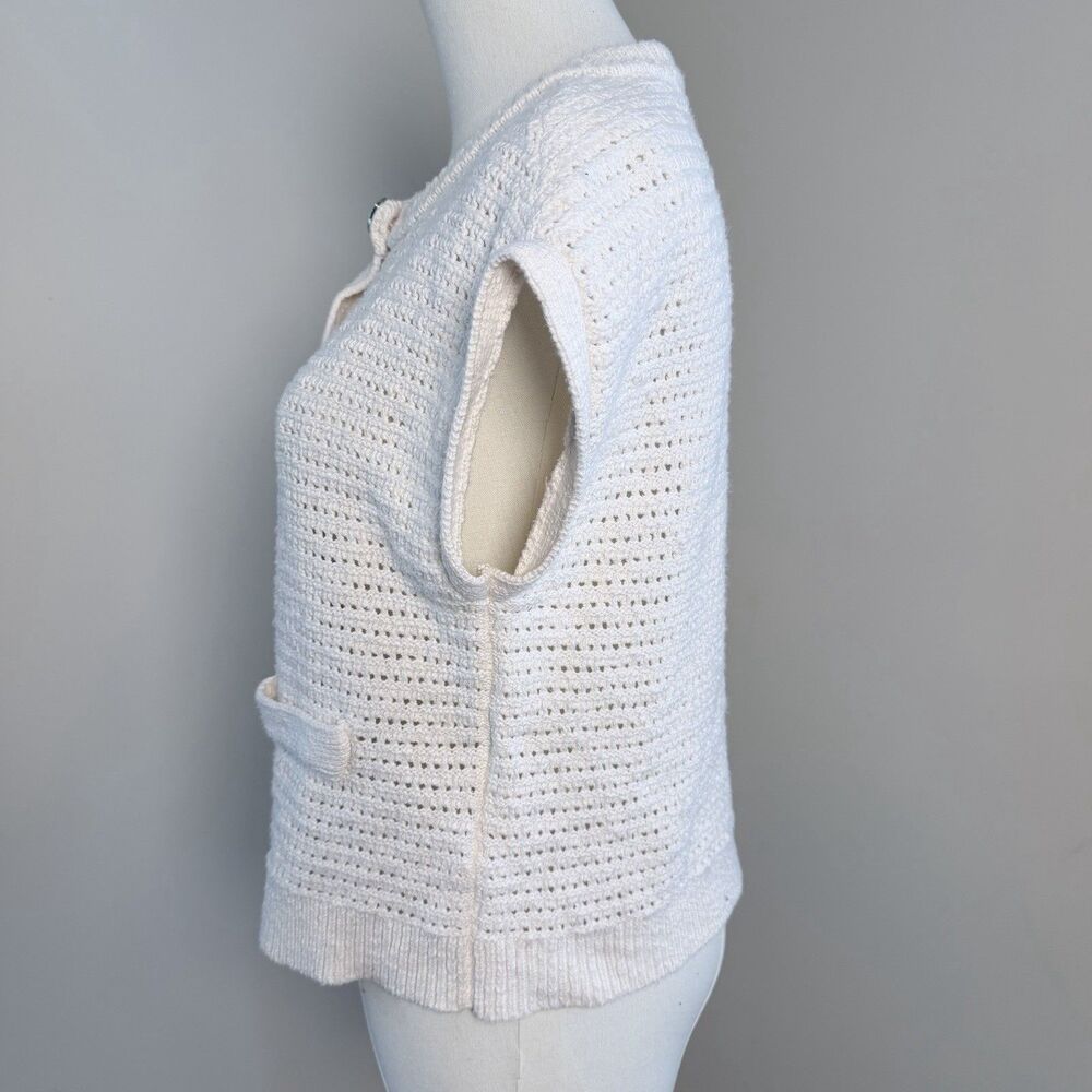 Lucky Brand Ivory Crochet Cardigan XS Star Button Western Boho Cotton Vest - Picture 6 of 15
